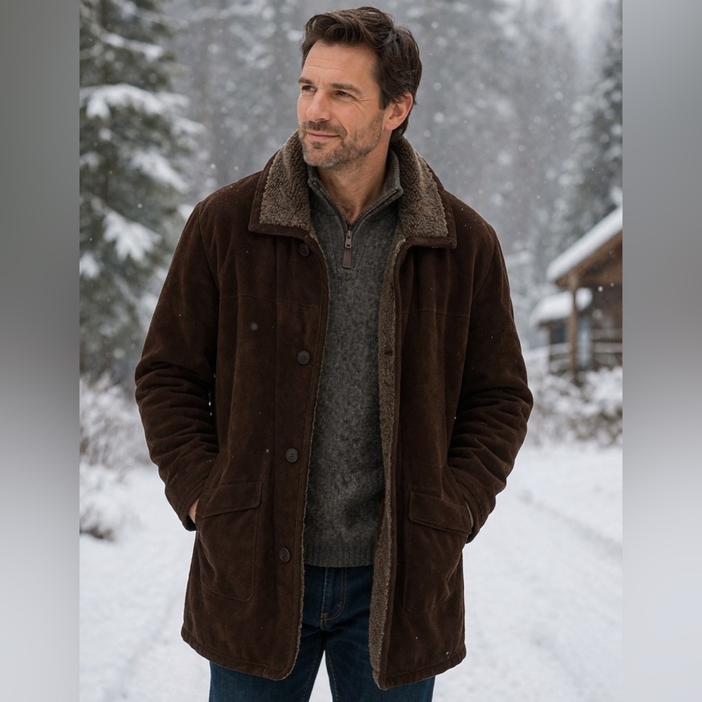Pacific Trail Mens 2XT Chocolate Brown 100% Leather/suede Coat w/ Sherpa Lining